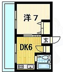 うずまさハイツ 3階1DKの間取り