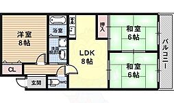 サンサーラ乾 3階3DKの間取り