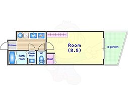 仮)フラッティ谷口園町 2階1Kの間取り
