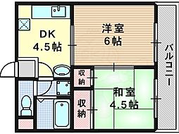 チコーベルメゾン桂 3階2DKの間取り