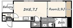 三永レジデンス 3階1DKの間取り