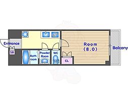 フラッティ千本今出川 1階1Kの間取り