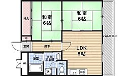ロイヤルコーポ 9階2LDKの間取り