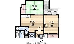 コア・ファースト山下 3階2LDKの間取り