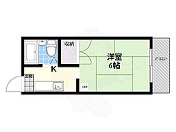 ハイツ山吹 2階1Kの間取り