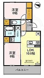 D-room瀬戸川 3階2LDKの間取り