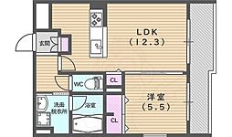 グランドール京都 1LDKの間取図画像