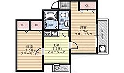 ライブコート神山 2DKの間取図画像