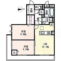 リーゾ北山 2LDKの間取図画像