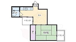 フレーヴァー北山 1DKの間取図画像