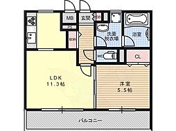アンジュ京都天神川 1LDKの間取図画像