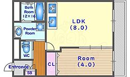 キャッスル・桂 1LDKの間取図画像