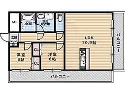 セレーナ白梅町 2LDKの間取図画像