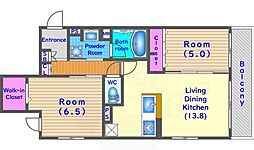 ベルフォーレ御所南 2LDKの間取図画像