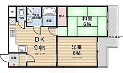ヴィラ広沢 2DKの間取図画像