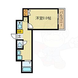 カーサ・ヴェルデ高辻 1Kの間取図画像