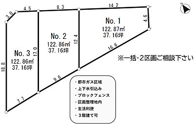 区画図：区画図　NO1　土地面積122.87m2（約37.16坪））