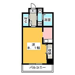 リテラス町屋 2階ワンルームの間取り