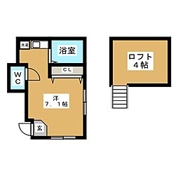 プレジール荒川 1階ワンルームの間取り