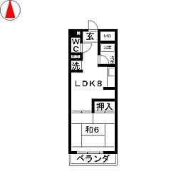 サンハイツ野村 1LDKの間取図画像