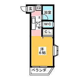 インペリアルトパーズ熊野前 ワンルームの間取図画像