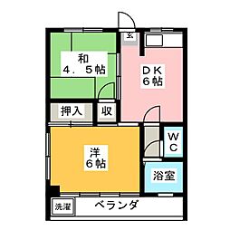 フラワーハイツ 2DKの間取図画像