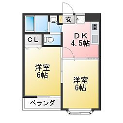 ルミエール町屋 2DKの間取図画像