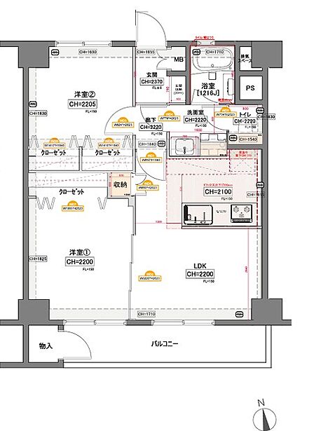 2LDK 間取り
