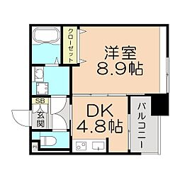 ベルパーク靱本町 1DKの間取図画像