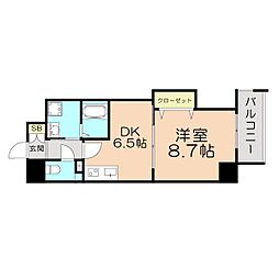 ベルパーク靱本町 1DKの間取図画像