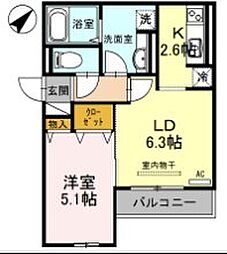 モメントブリーシュフル 1LDKの間取図画像