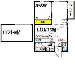 ウッディ穂波 2階1LDKの間取り