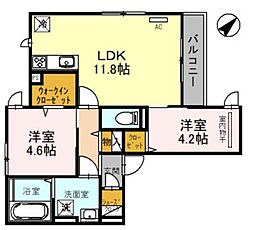 アムールメゾン2 2LDKの間取図画像