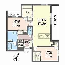 吹田市昭和町マンション 2LDKの間取図画像