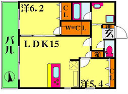 サニーサイド240 6階2LDKの間取り