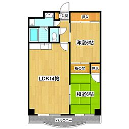 プレステージ小松原 2LDKの間取図画像