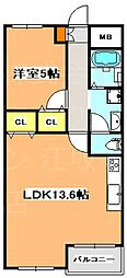 大建コーポ江坂 1LDKの間取図画像