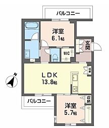 ルミエール勝 2LDKの間取図画像