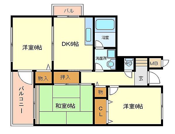 ローゼンハイム ｜大阪府豊中市北桜塚３丁目(賃貸マンション3DK・3階・58.00㎡)の写真 その2