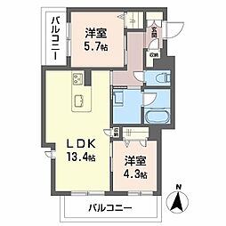 シャーメゾン ユウム 2LDKの間取図画像