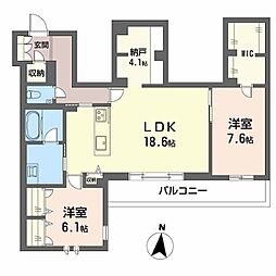 ジョフリエル 2LDKの間取図画像