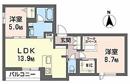 シャーメゾンフラット ヒル 2LDKの間取図画像