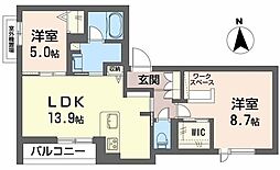 シャーメゾンフラット ヒル 2LDKの間取図画像