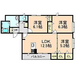 モンテヴェルデ上野西 3LDKの間取図画像