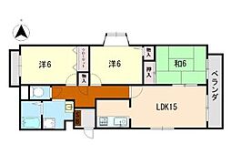 桜塚ハイツ 3LDKの間取図画像