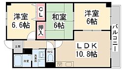 エーデル雲雀丘三番館 3LDKの間取図画像