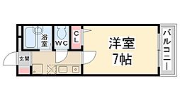 リバティハイムサクライ2 1Kの間取図画像