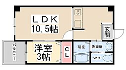 アザリア山本駅前 1LDKの間取図画像