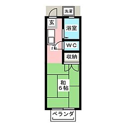 石川ハイツ 2階ワンルームの間取り