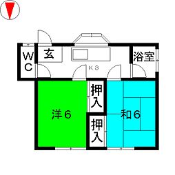 中川荘 201 2階2Kの間取り